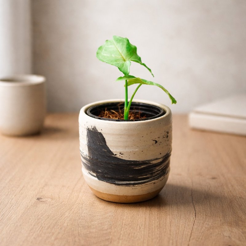 抽象涂抹纹理花盆 - 植栽/盆栽 - 陶 卡其色