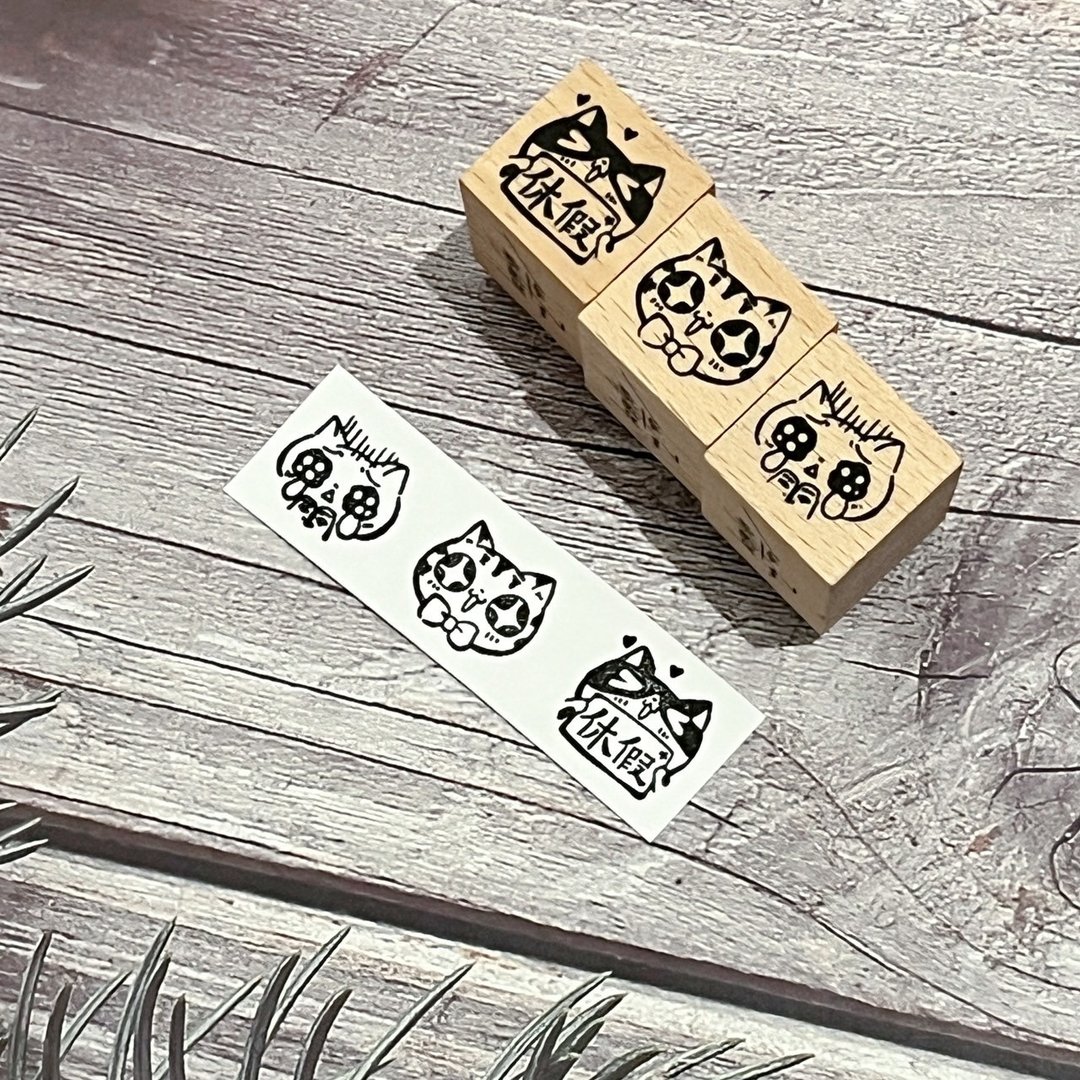 小猫头-榉木橡皮章(三款) - 印章/印台 - 木头 黑色