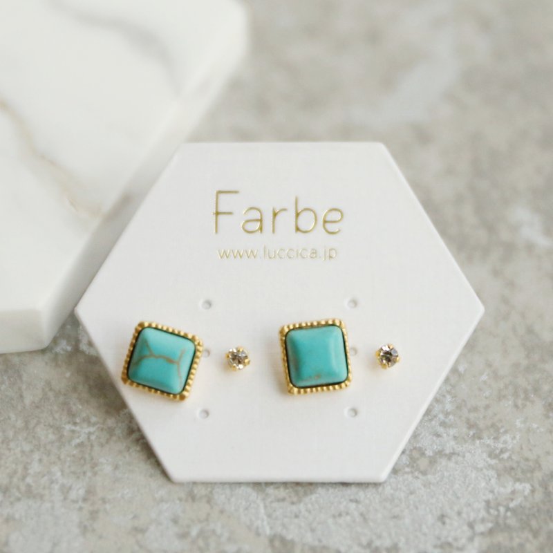 日本手工制饰物－绿松石耳环 - 耳环/耳夹 - 宝石 绿色