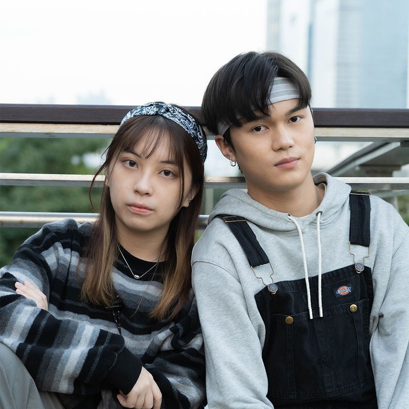 手工发带 / 情侣闺蜜 / 黑色腰果花 / 灰蓝麻质间条 / 百搭纹理 - 发饰 - 棉．麻 多色