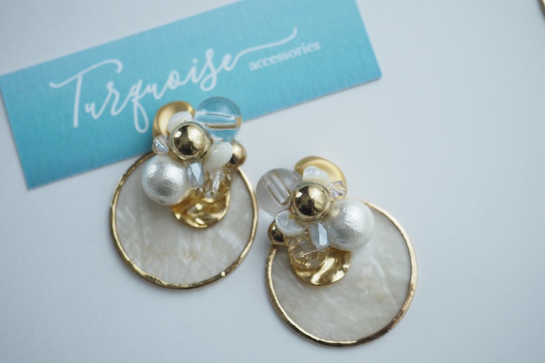 cotton parl ×bubble earrings - 耳环/耳夹 - 其他金属 白色