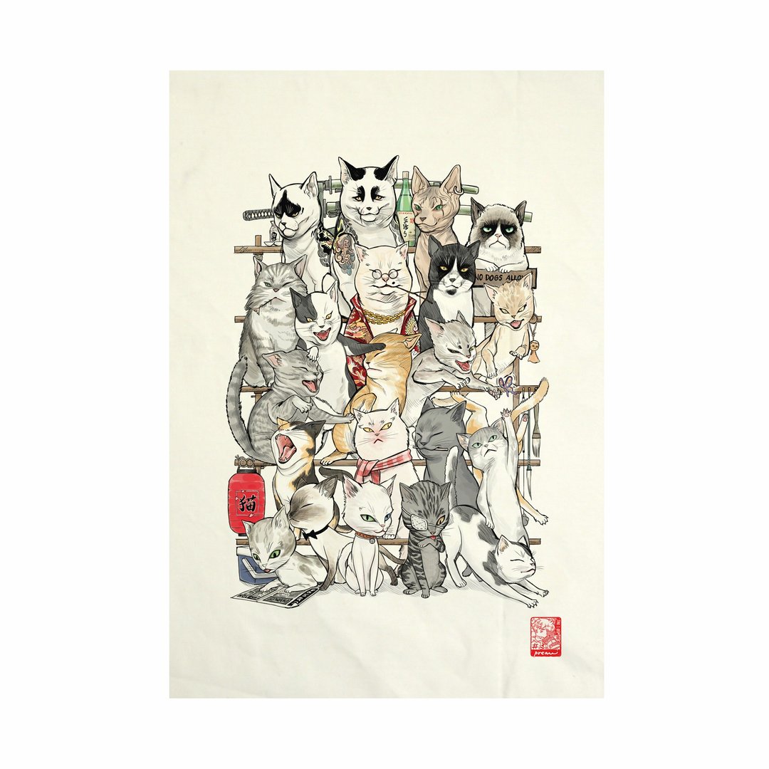 Neko family Fabric Art Canvas No frame - 其他 - 棉 白色