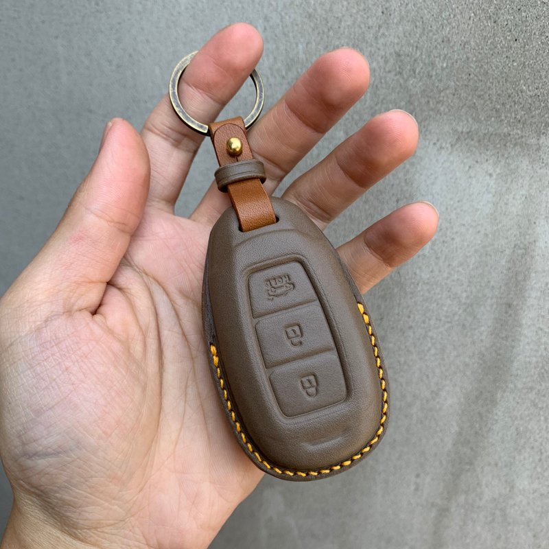 Hyundai 现代 钥匙皮套 Kona Venue Santa Tucson Elantra 皮套 - 钥匙链/钥匙包 - 真皮 灰色