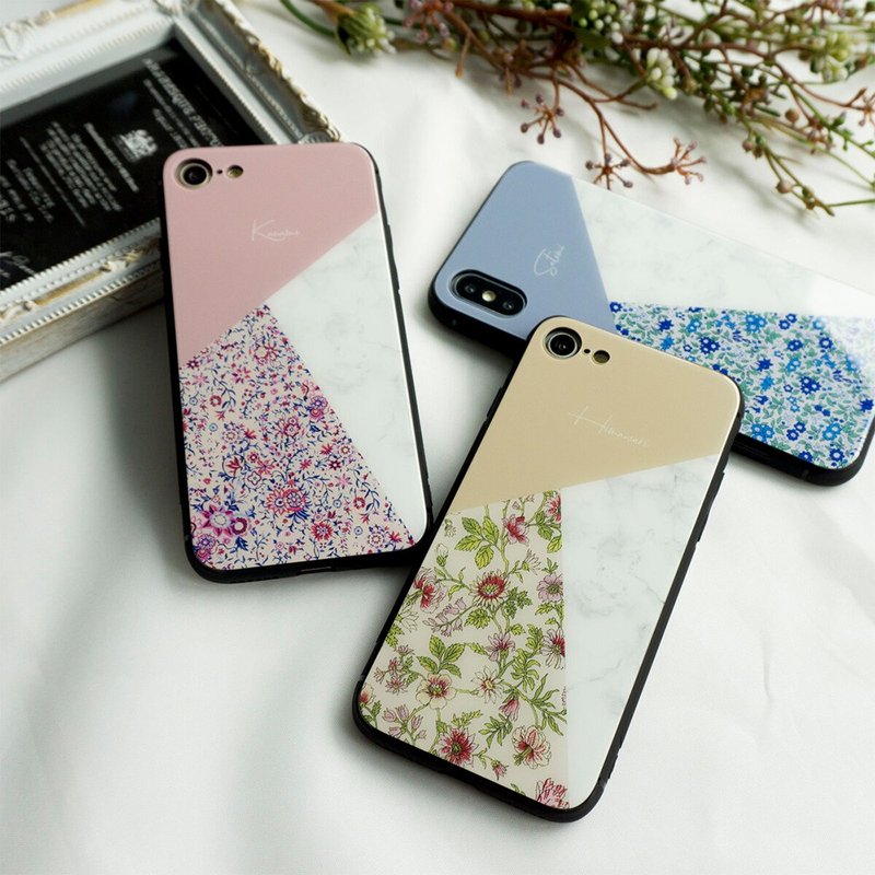 兼容多设备的智慧型手机外壳，玻璃 [偏色，个人化]，暗淡，大理石，花朵，iPhone，安卓，JI31U - 手机壳/手机套 - 玻璃 粉红色