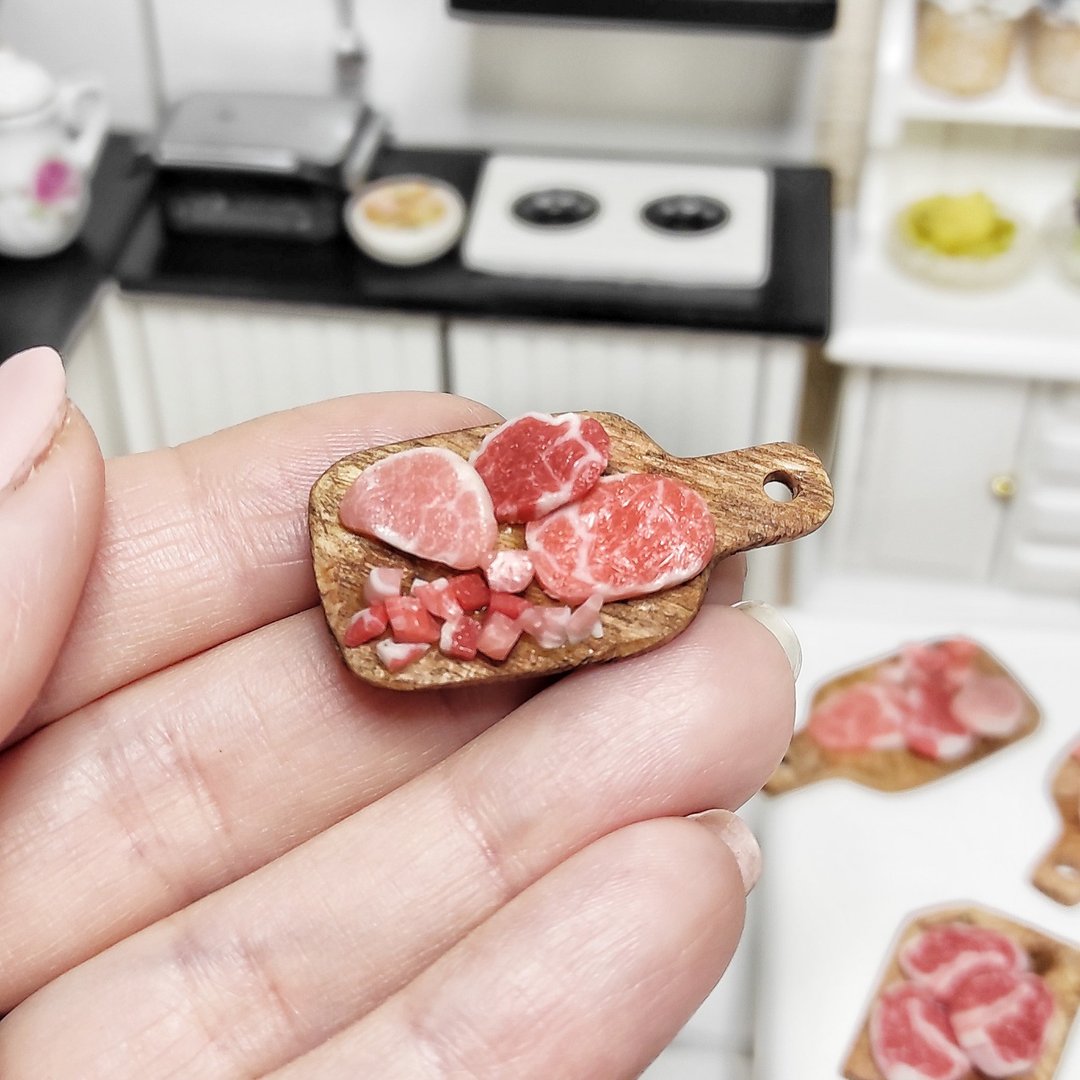 meat board, dollhouse meat, farm food, toy food, miniature - 玩偶/公仔 - 粘土 