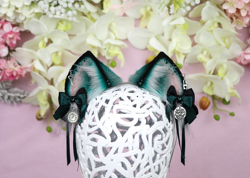 灰色和蓝绿柴郡猫耳人造毛耳朵 - 发饰 - 其他人造纤维 灰色