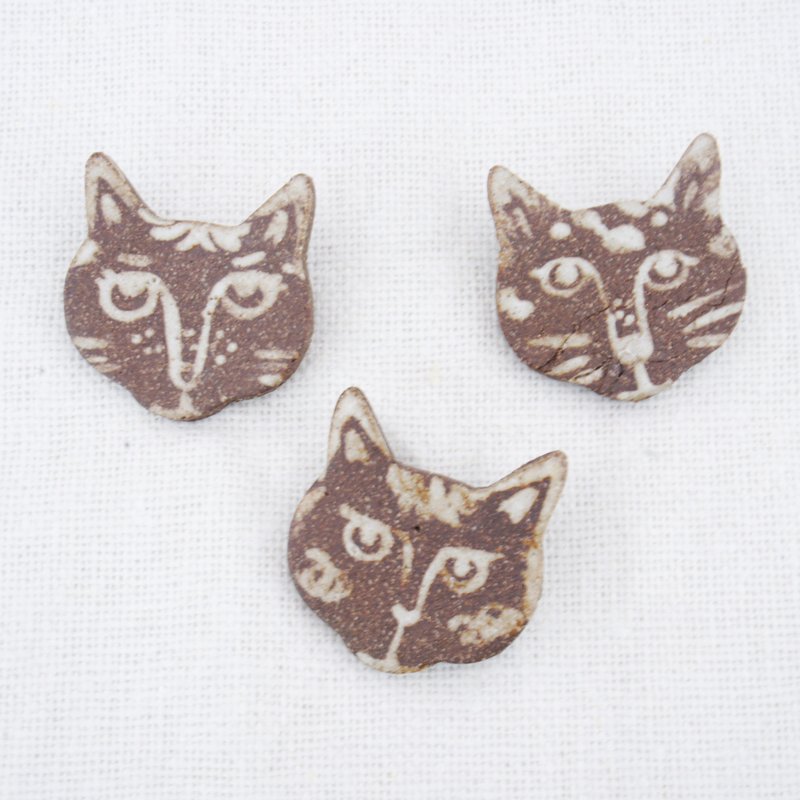 陶泥 猫咪胸针 猫头 - 胸针 - 陶 咖啡色