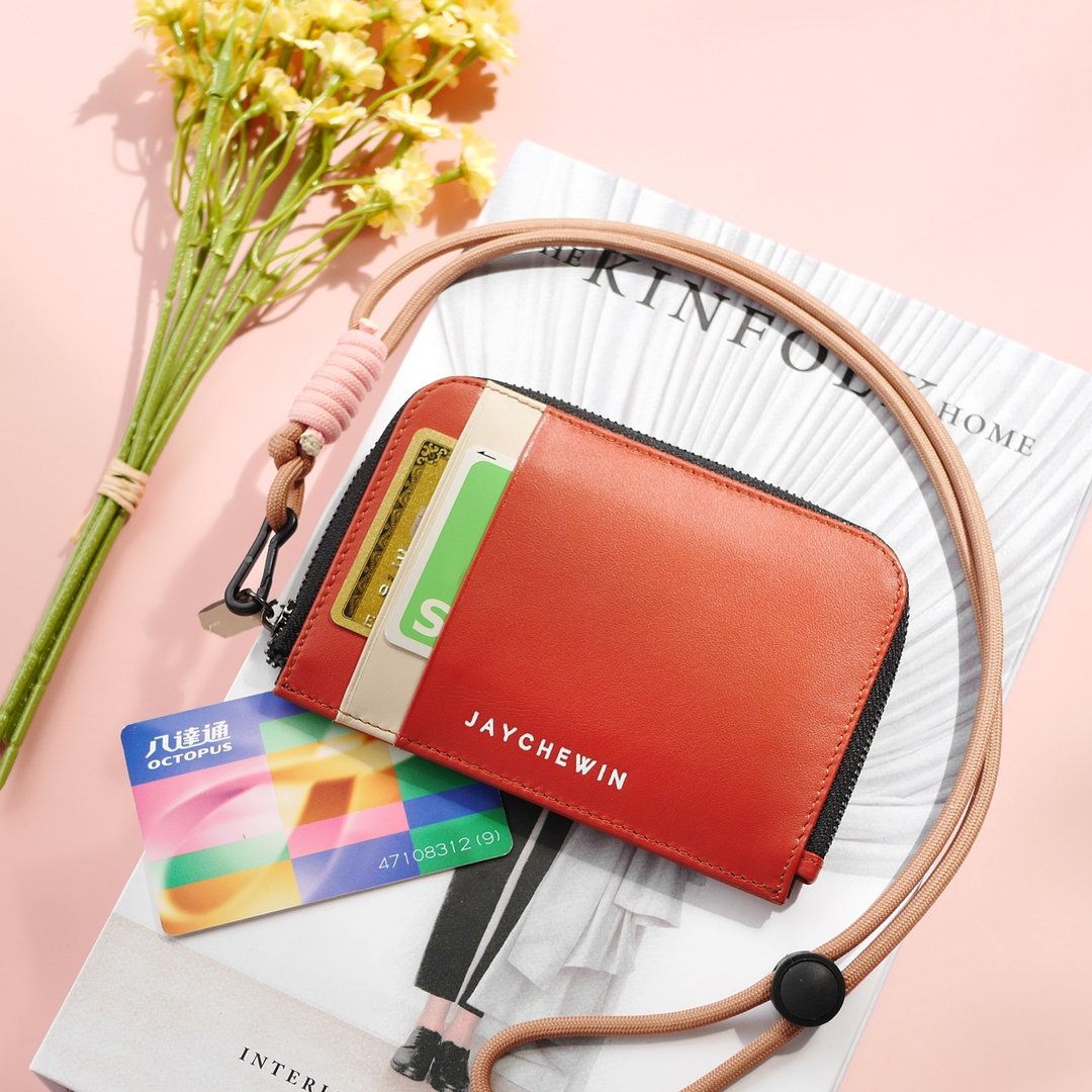 真皮拉链短夹 Flat Wallet / Paprika + Cream 辣椒 + 奶油 - 皮夹/钱包 - 真皮 橘色