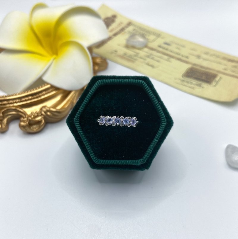 | 坦桑石排戒 | 丹泉石 | 钻切五颗 | 送礼自用  | 可调节 - 戒指 - 宝石 蓝色