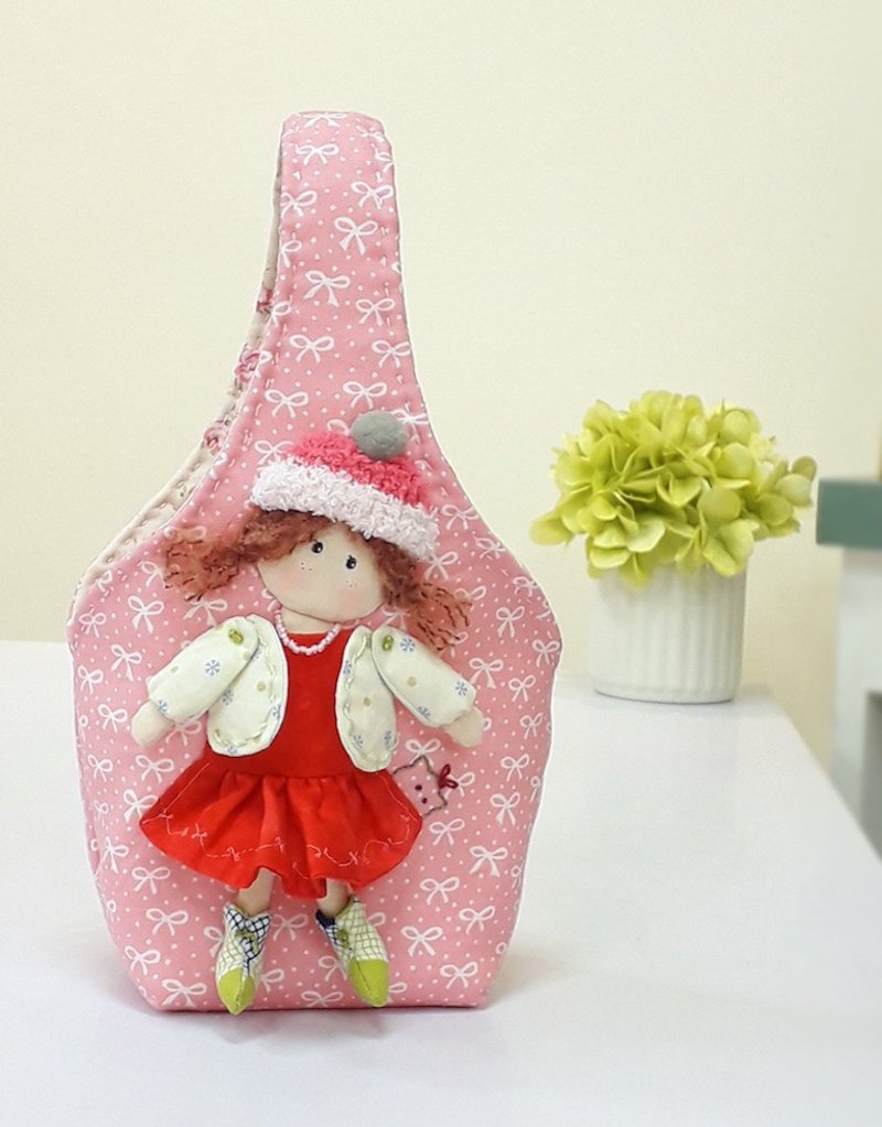 小娃万用轻巧包/随身瓶、咖啡、饮品手提袋 - 手提包/手提袋 - 棉．麻 粉红色