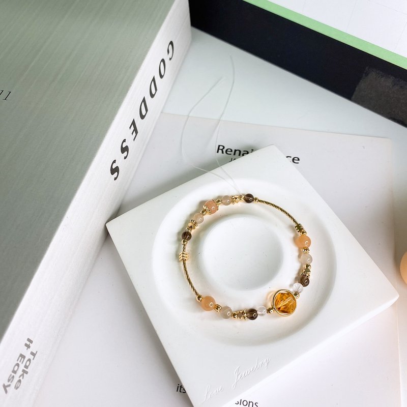 秋声黄叶 黄水晶 茶晶 橙月光 银月光石 白水晶 天然石弹性手链 - 手链/手环 - 水晶 橘色