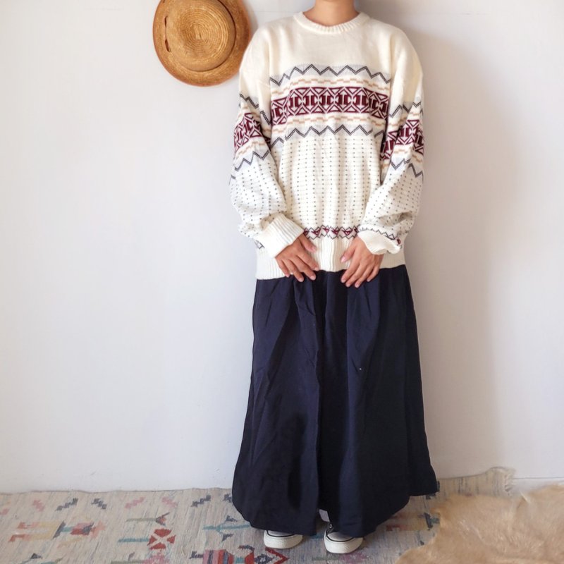 BajuTua /古着/ 东欧传统几何图腾 中性风针织衫 - 男装针织衫/毛衣 - 压克力 白色