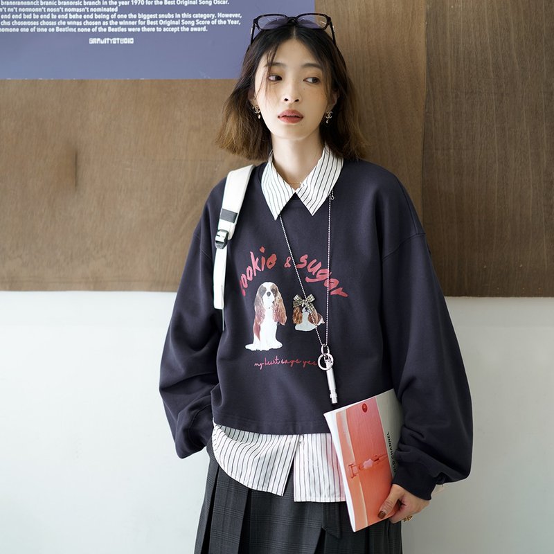 圆领狗狗卫衣|外套|两色|夏秋款|Sora-1297 - 女装上衣 - 棉．麻 多色