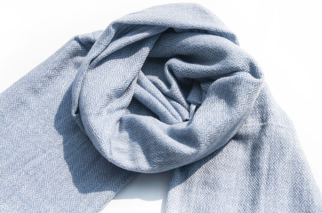 手织围巾 编织围巾 喀什米尔Cashmere 针织围巾 纯羊毛围巾-法国 - 围巾/披肩 - 羊毛 蓝色