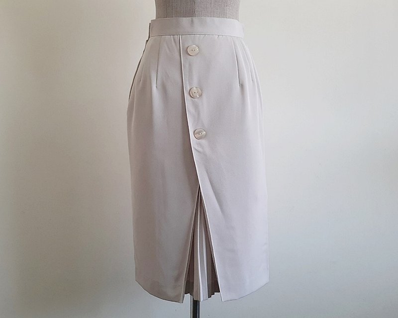 复古奶油色中长裙 女款 直筒 聚酯纤维 高腰 S 26腰 - 裙子 - 聚酯纤维 