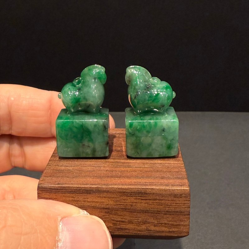 瀚玉珠宝 天然缅甸翡翠 唐马印章一对 马上有钱 马上发财 - 其他 - 玉石 