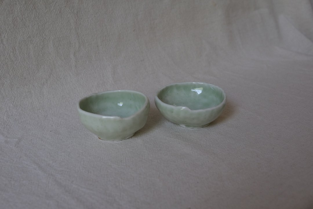 青瓷釉 - 夏季浅形手捏茶杯组 - 茶具/茶杯 - 瓷 
