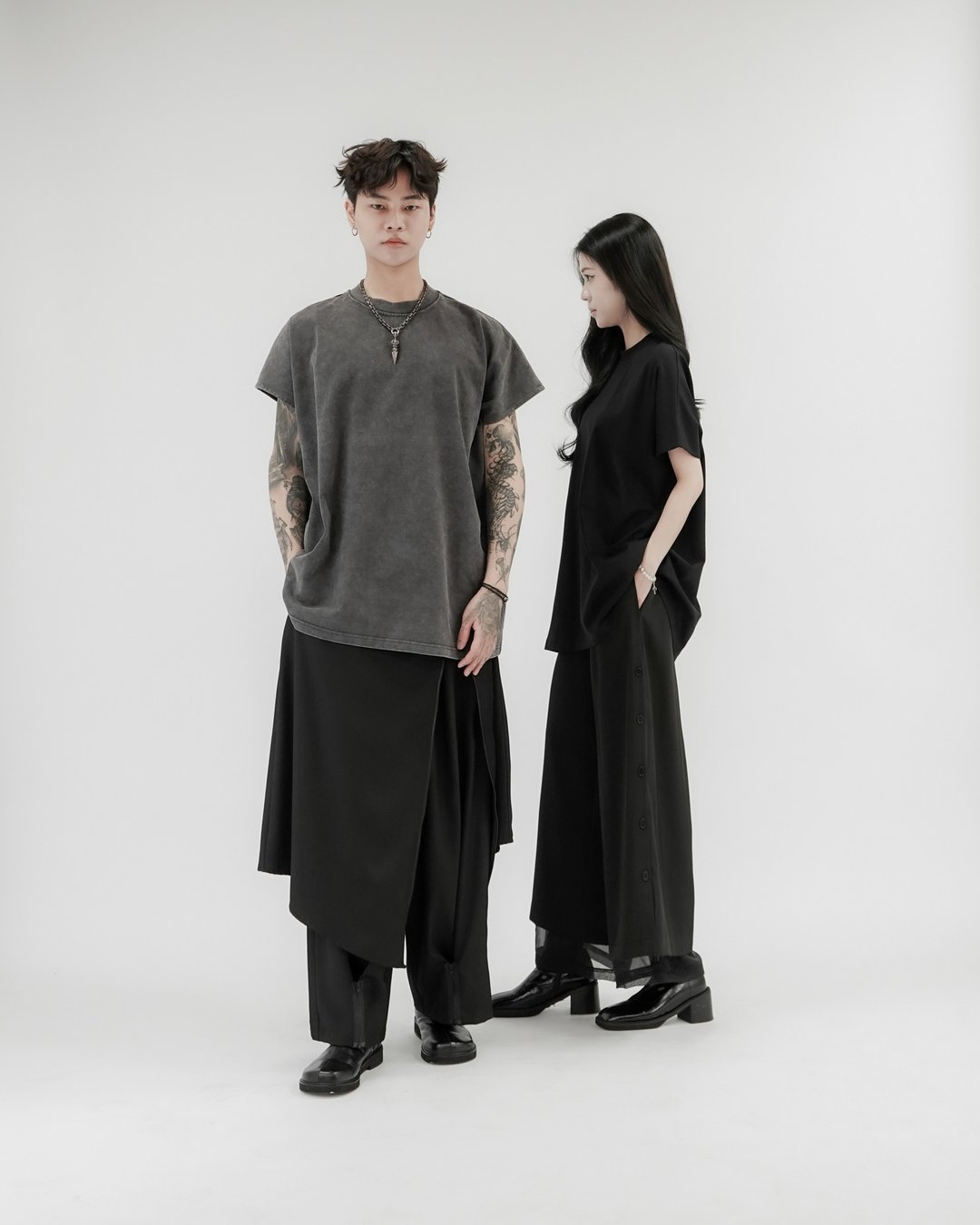 MUKK DESIGN 微立领半袖重磅上衣 - 水洗灰 - 男装上衣/T 恤 - 聚酯纤维 灰色