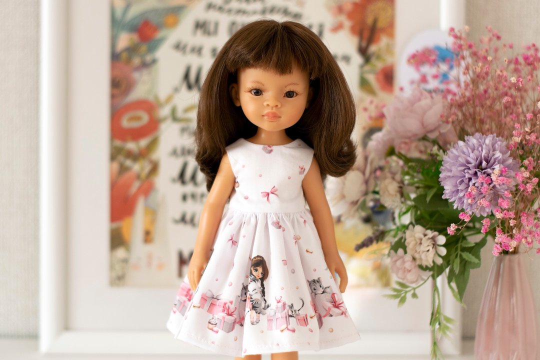 White cotton dress for 33 cm/13 inch dolls Paola Reina, Siblies RRFF, Corolle - 玩具/玩偶 - 棉．麻 白色