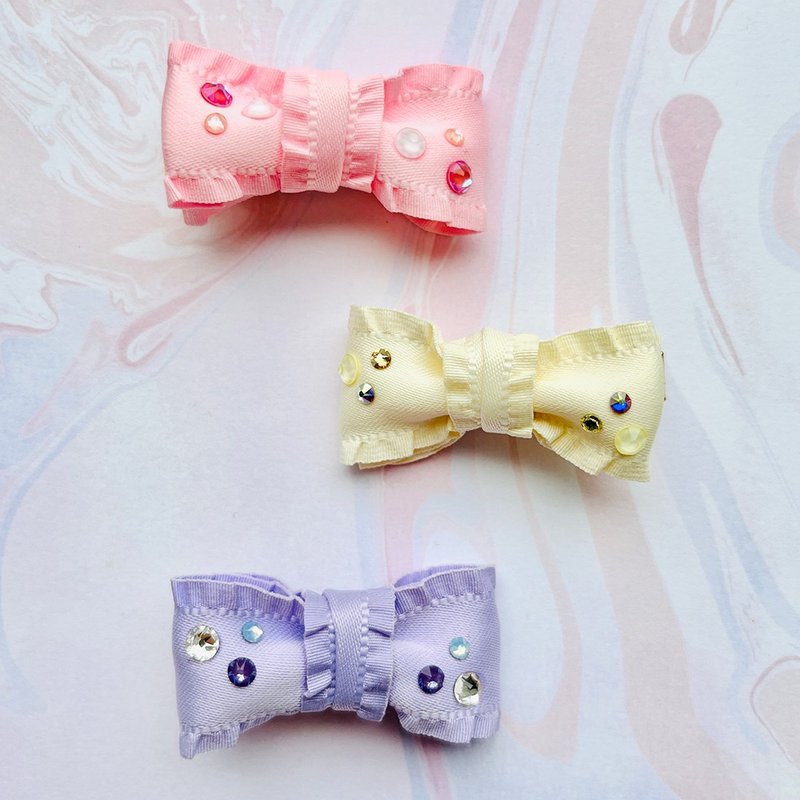 缤纷水晶蝴蝶结限定版发夹 刘海夹 (厚)保色金属鸭嘴夹 手工制 - 发饰 - 其他金属 多色