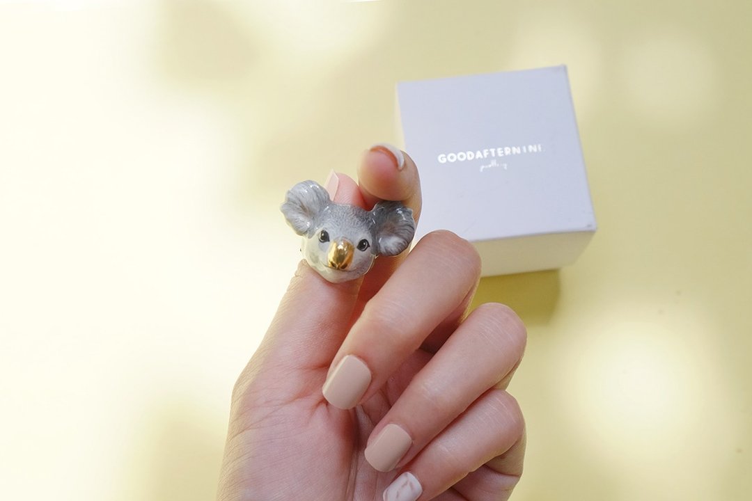 Luca Koala Ring, Koala, Handmade Jewelry, Enamel Jewelry - 戒指 - 其他金属 灰色