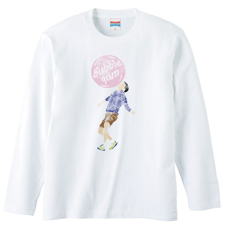 ロングスリーブTシャツ / Bubble gum - 男装上衣/T 恤 - 棉．麻 白色