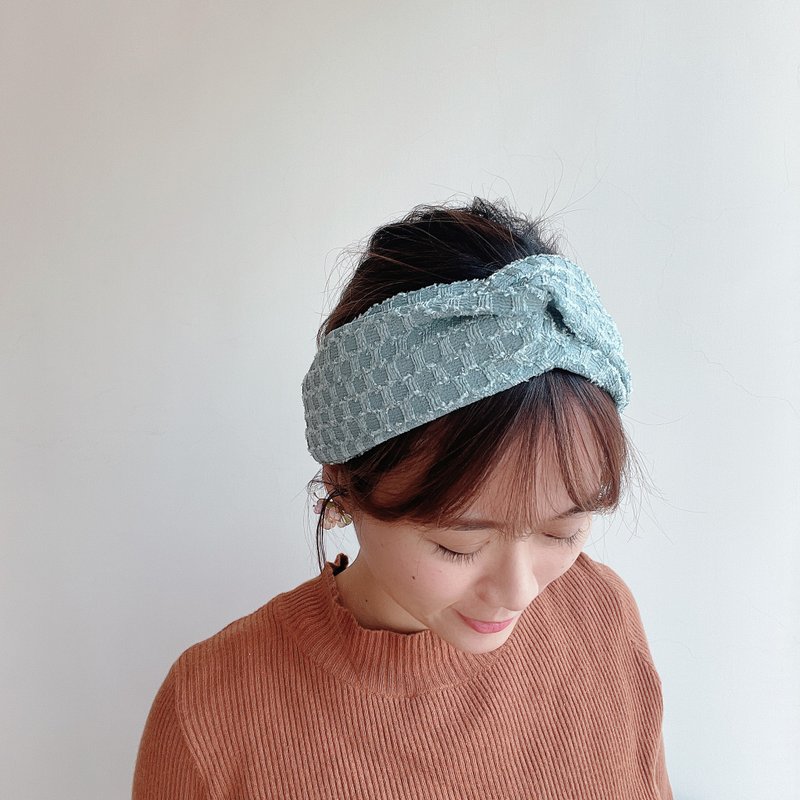 春分 好烦小姐 交叉发带 - 发饰 - 棉．麻 蓝色