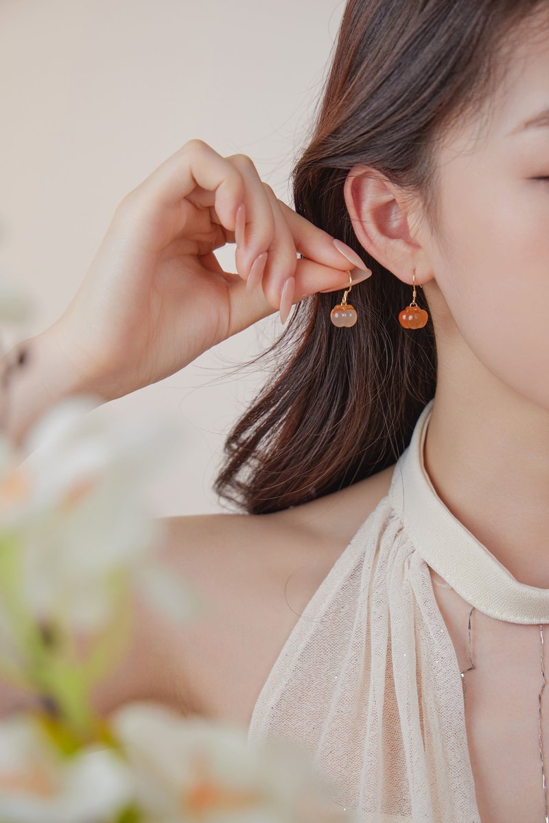 柿柿如意 | 耳勾 - 耳环/耳夹 - 玉石 橘色