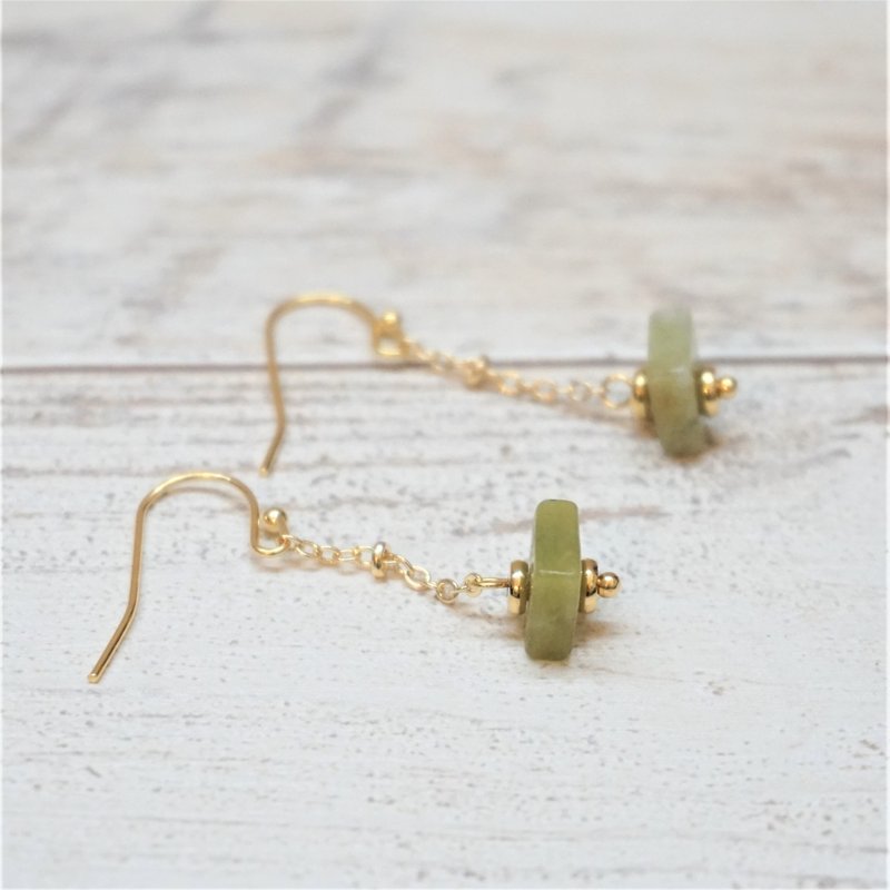 ll 抹茶菓子 ll 天然石垂坠耳环 橄榄玉 --- (可改耳夹) - 耳环/耳夹 - 半宝石 多色