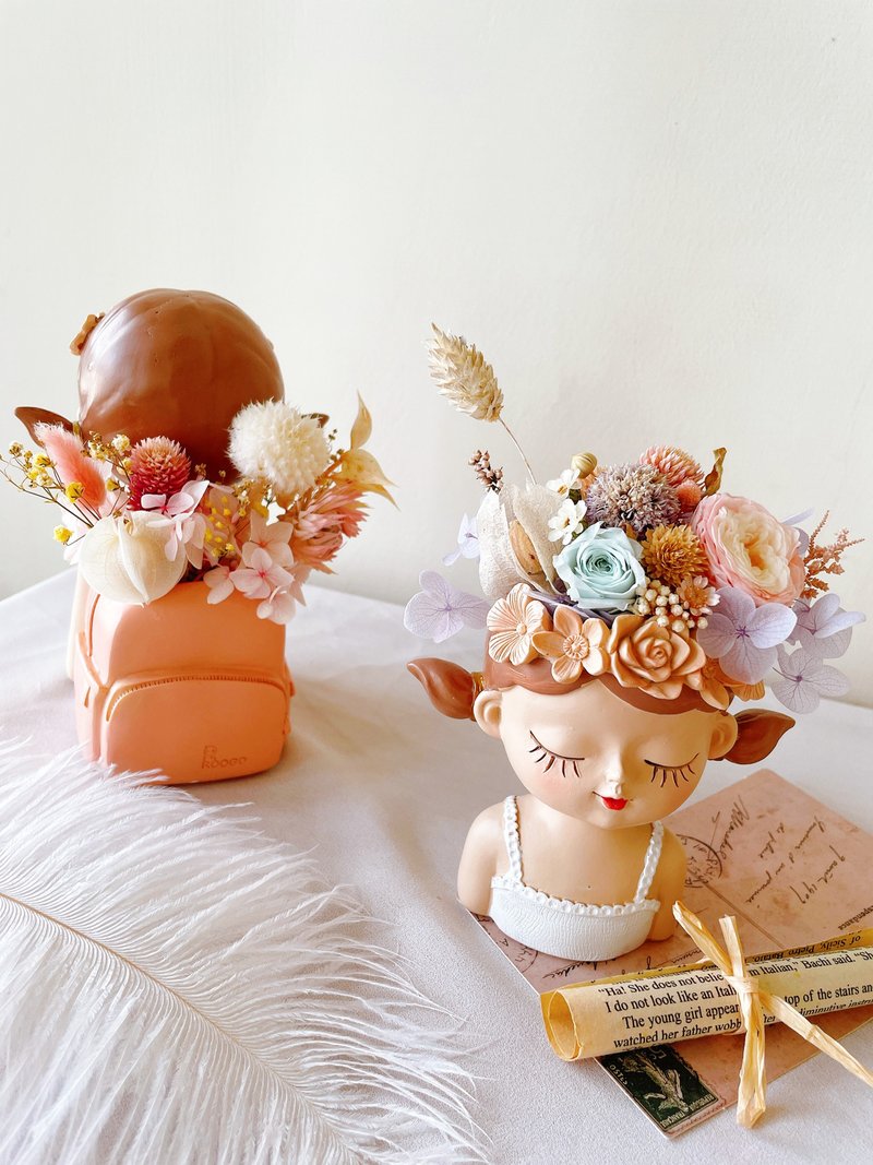 Miss。花谜 花精灵女孩桌花 盆花 永生玫瑰 毕业 - 干燥花/捧花 - 植物．花 粉红色