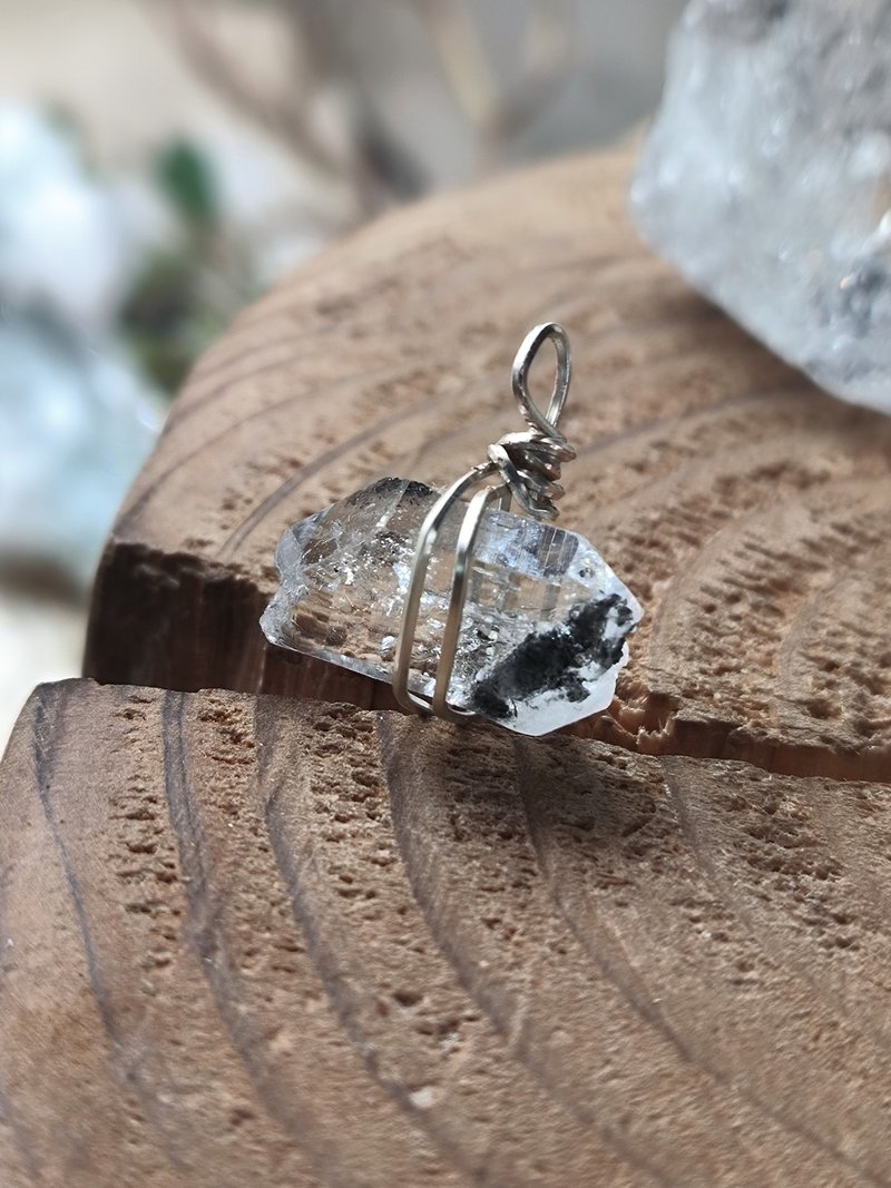 手工绕线•天然闪灵钻吊坠 925sliver银 原始森林 - 项链 - 水晶 