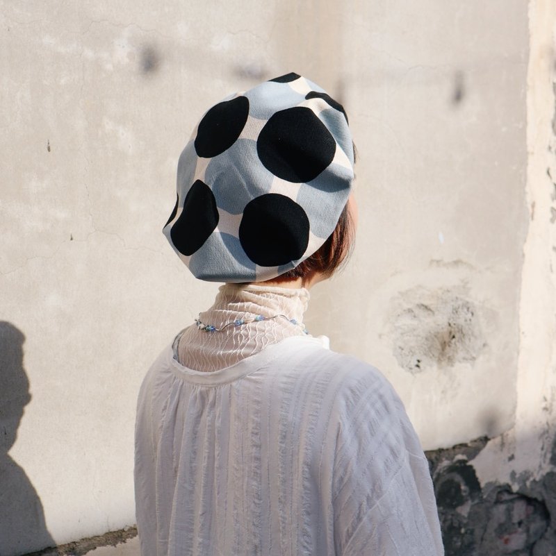 南瓜贝蕾帽 / 蓝点波点 - 帽子 - 棉．麻 多色