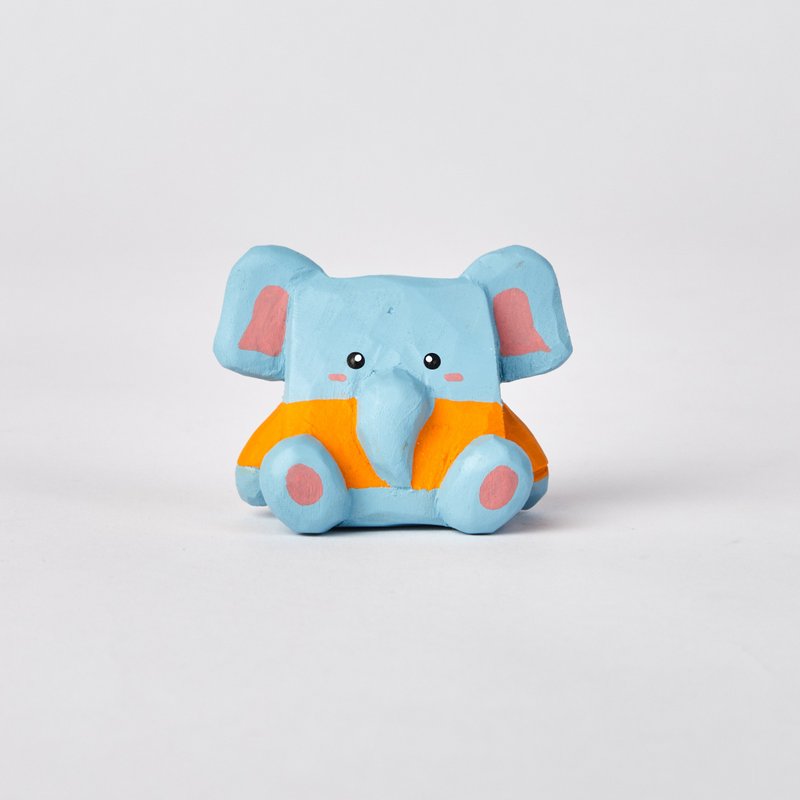 Enen 坐着的方脸小象木雕 - 摆饰 - 木头 蓝色
