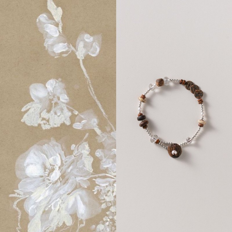 原创手工时絮奇楠沉香天然白水晶手串手链s925银生日礼物 - 手链/手环 - 玉石 咖啡色