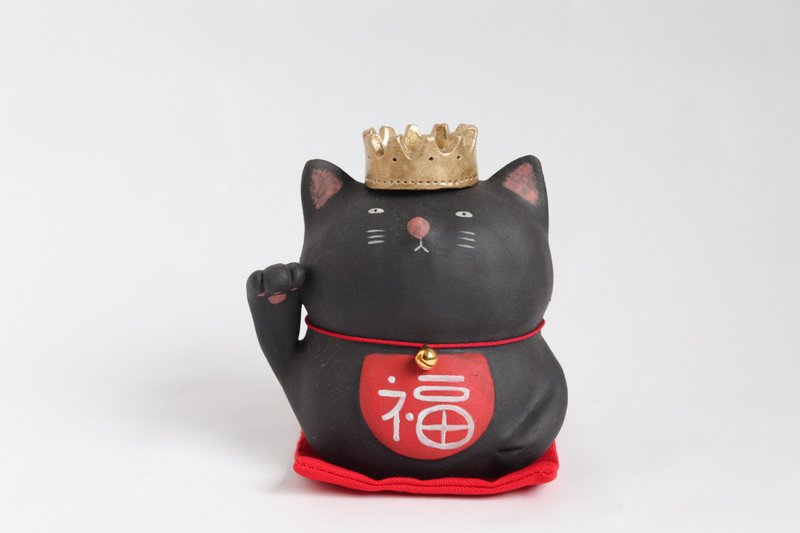 Beckoning black cat king vase right hand [made to order] - 摆饰 - 陶 黑色