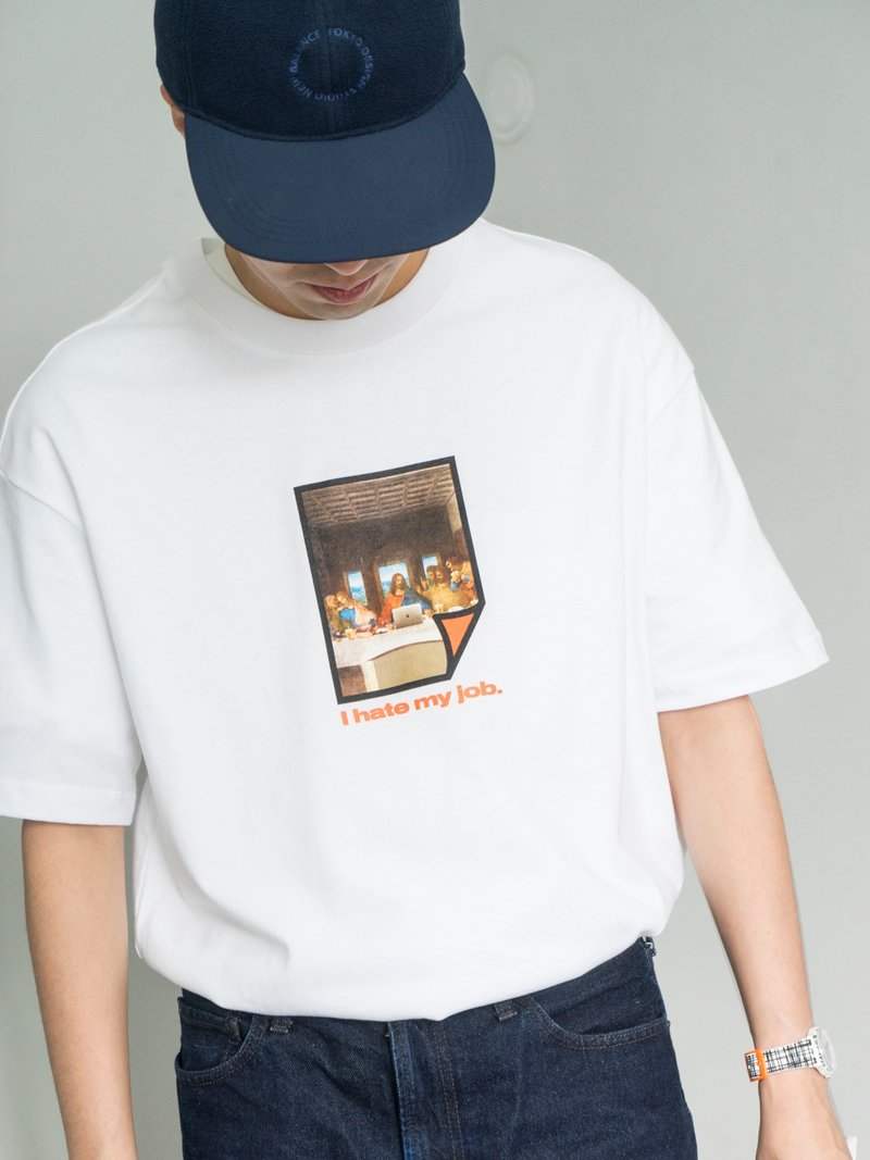 夏日趣味惡搞印花插畫照片tee恤 短袖圓領oversize - 男装上衣/T 恤 - 棉．麻 白色