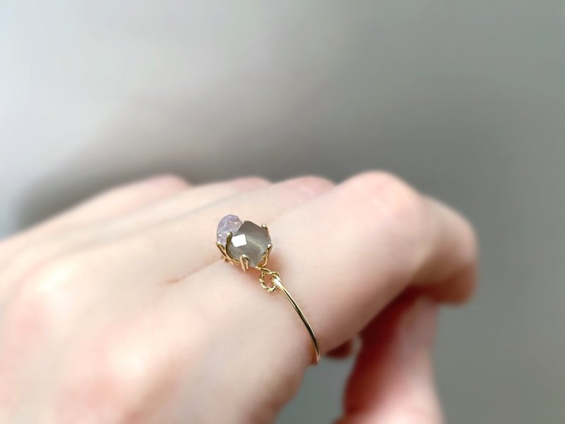 甜美古董 -灰玛瑙和薰衣草紫水晶爪式金属戒指 - 戒指 - 宝石 银色