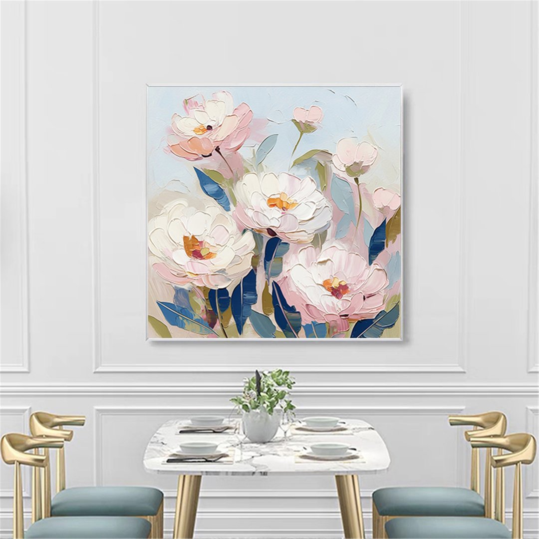 花语 手绘花卉装饰画肌理抽象画餐厅客厅挂画现代田园风治愈风 - 海报/装饰画/版画 - 亚麻 粉红色