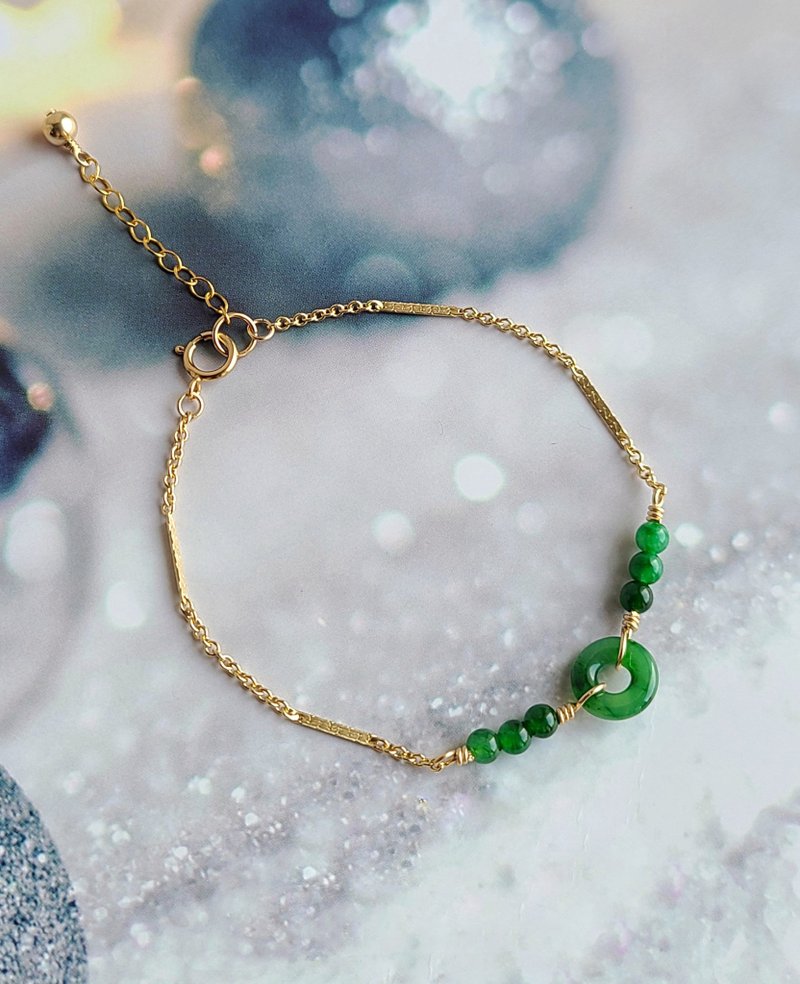 清雅 // 天然翡翠A货 绿翠 美国14K GF 手链 - 手链/手环 - 玉石 绿色