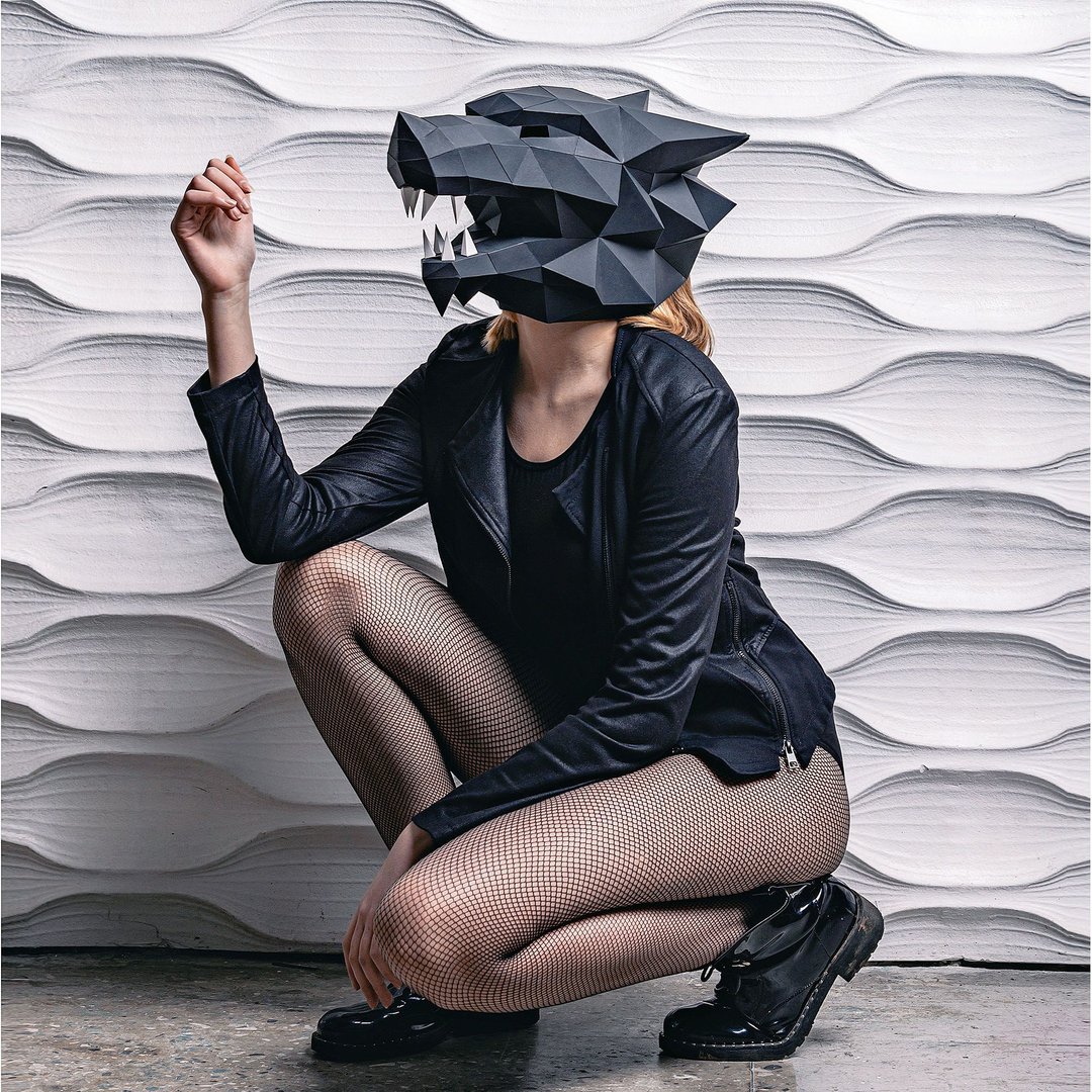 WOLF Mask Papercraft kit | DIY kit for Adults | pre cut kit paper mask | DIY - 拼图 - 纸 黑色