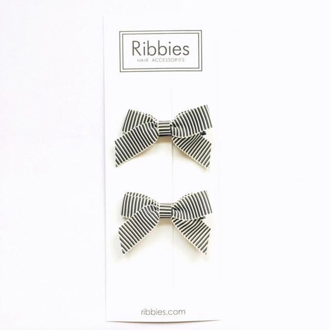 英国Ribbies 经典蝴蝶结2入组-黑白细条纹 - 发饰 - 聚酯纤维 