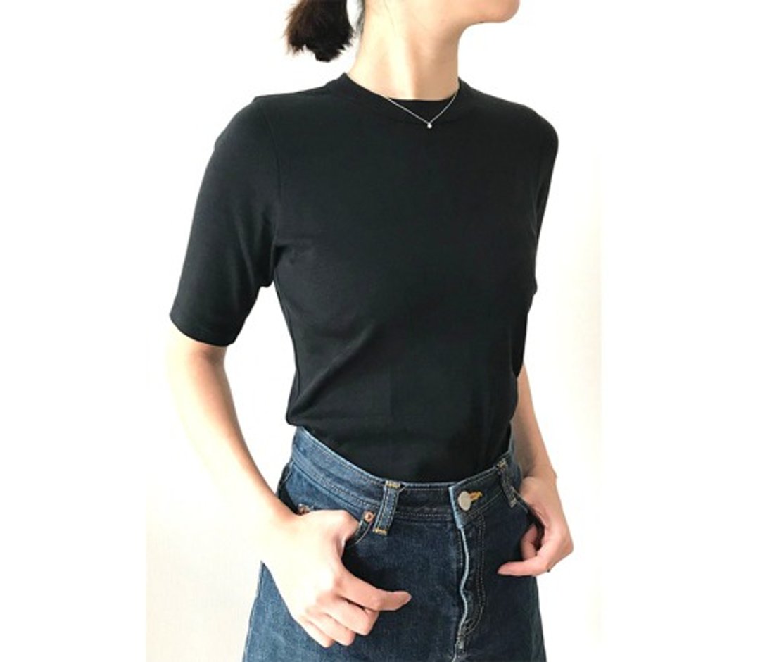 日本制有机棉 讲究版型的成熟风四分袖素色T恤 黑色【尺寸可选】 - 女装上衣 - 棉 