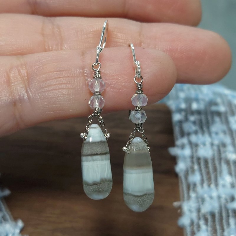 耳环 天然 淡蓝色 蛋白石 欧泊 Opal 925银 宝石 饰品 首饰 - 耳环/耳夹 - 宝石 