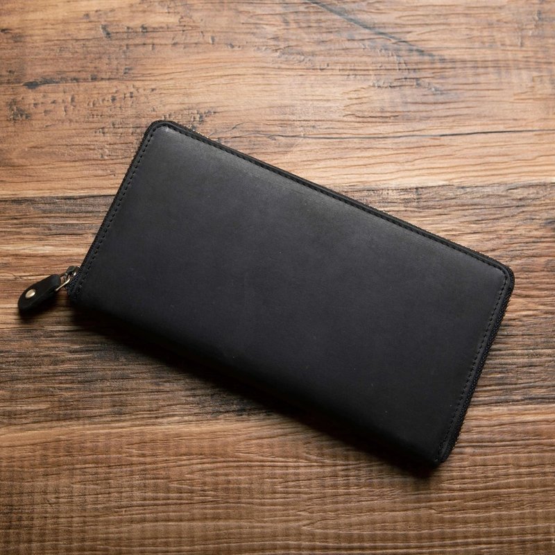 日本设计 hallelujah长夹 抹除擦痕 分类收纳 经典黑 - 皮夹/钱包 - 真皮 黑色