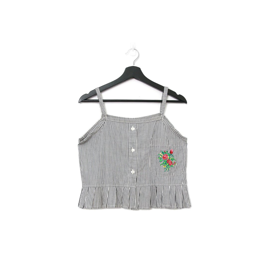 Back to Green-再制刺绣背心 条纹胸前口袋 sv-16/vintage vest - 女装背心 - 棉 