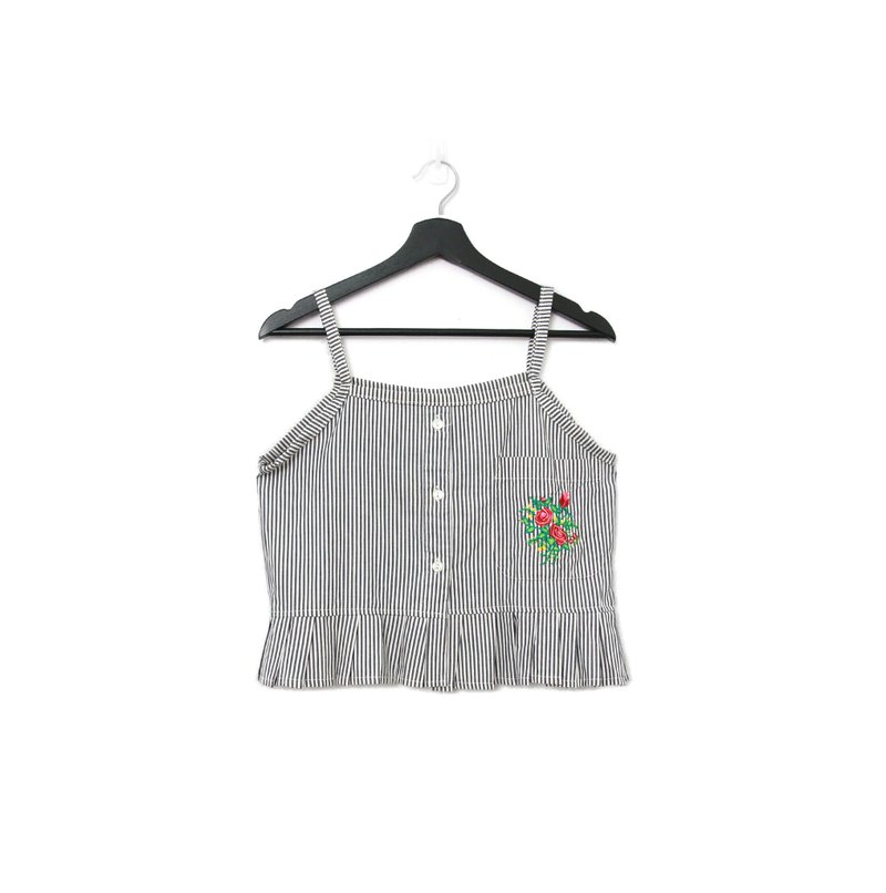 Back to Green-再制刺绣背心 条纹胸前口袋 sv-16/vintage vest - 女装背心 - 棉．麻 