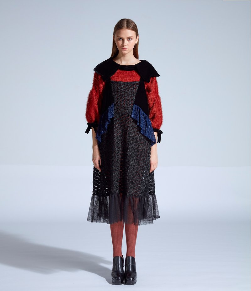 moi non plus 爱黛儿拼接吊带裙 - 黑 - 洋装/连衣裙 - 聚酯纤维 黑色