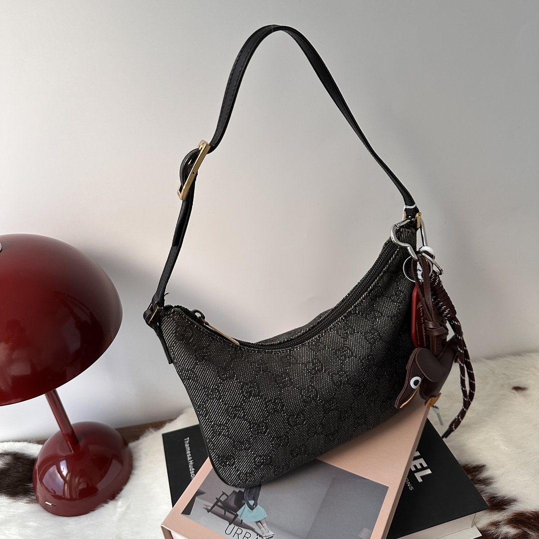 Gucci 老花牛仔 Mini Hobo 包 - 手提包/手提袋 - 棉 黑色