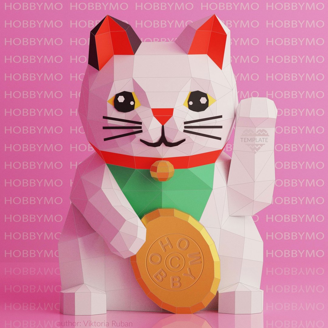 DIY 纸招财猫，招财猫，3D 纸艺，可打印 PDF 模板 - 手工艺教程/工具书 - 其他材质 