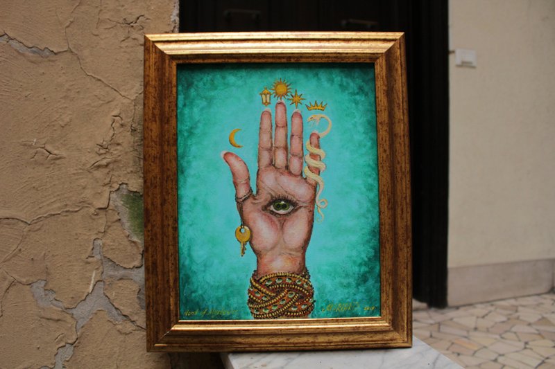 Philosopher's Hand, Tarot hand of mystery oil original painting, chiromancy moon - 插画/绘画/写字 - 环保材料 多色
